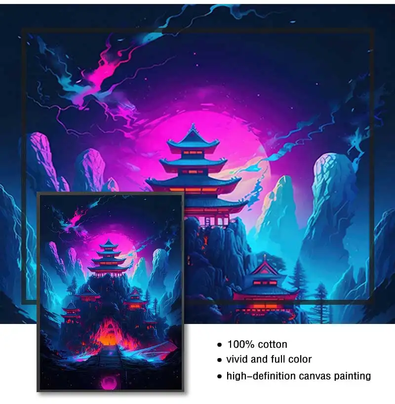 Пейзаж Настенный неоновый розового цвета Сказочная Картина на холсте в стиле