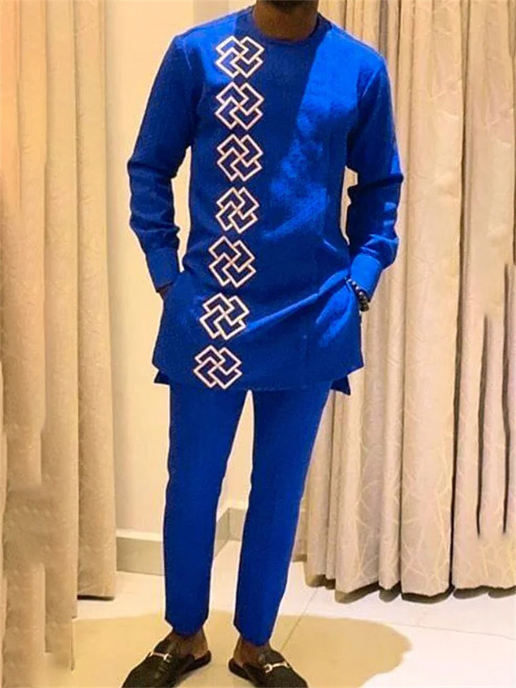 

New 2PC Set Men's Luxury Designer Clothing Full Pant Sets African Ethnic Traditional Outfit Dashiki Elegant Suits for Men Kaftan