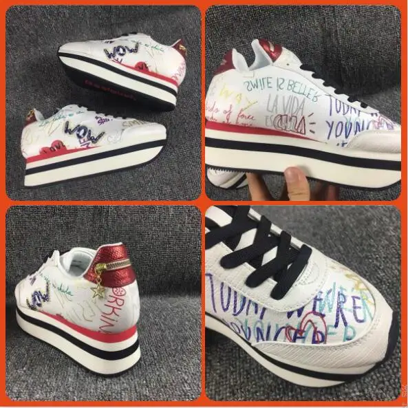 

Испанская модная Новая женская обувь на толстой подошве, повседневная спортивная обувь в стиле ретро с граффити