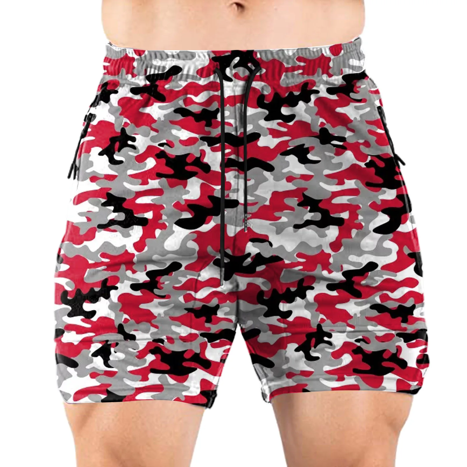 

Men Camouflage Sweat Shorts Summer Sports Running Elastic Waist Zipper Shorts Sweatpants