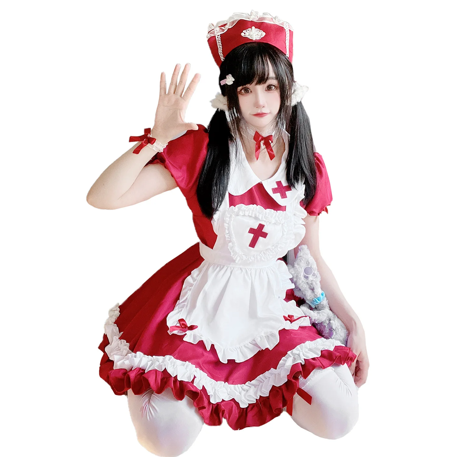 

Lolita Dress Halloween Cosplay Costume Japanese Anime Style Maid Clothes Festival Party Mascot Garment With Cap 3 Color Choose
