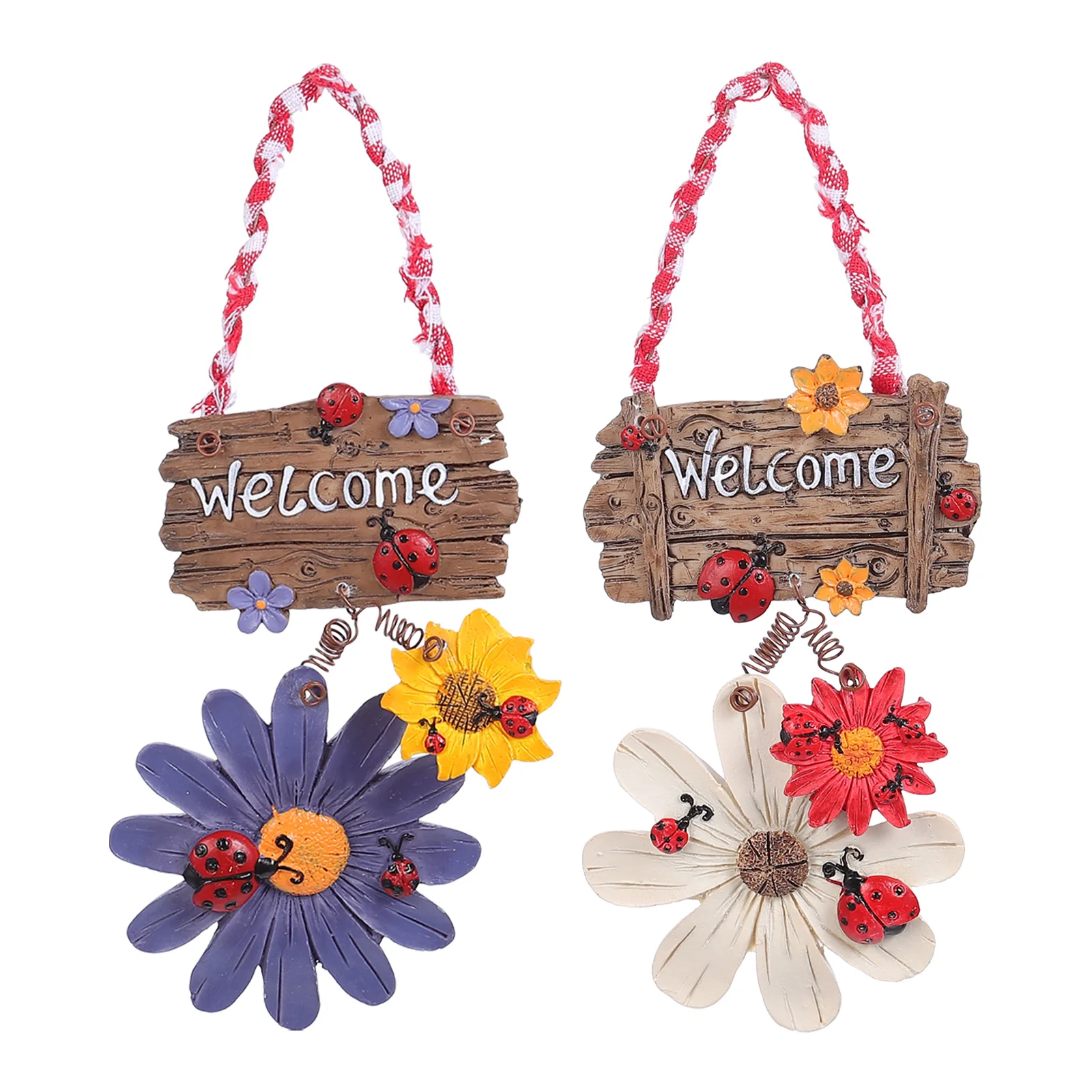 

2pcs Sunflower Ladybug Welcome Home Ornament Hanging Pendant Pastoral Decor