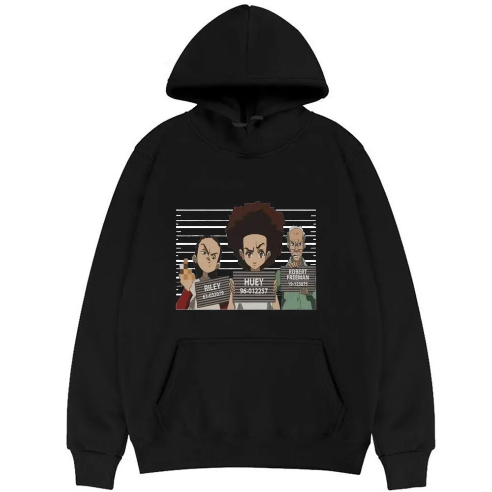 

Funny The Boondocks Huey and Riley Hoodie Men Women Black Hoodies Casual Loose Streetwear Man Vintage Hip Hop Hooded Pullover