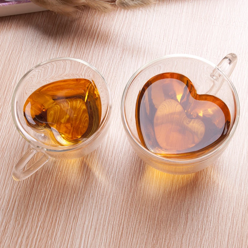 

Heart Love Shaped Coffee Mug Juice Cup Coffee Tea Beer Cups Mug Gift Double Wall Glass Mug Heat-Resisting Drinkware 24h Ship