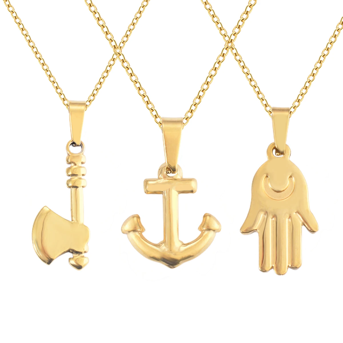 

Stainless Steel Men Necklace Gold Color Pendant Axe Boat Anchor Hip Hop Punk Party Jewelry Gift