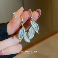 new fashion gold color monstera leaf charm earrings for women blue tiny leaf inlaid with rhinestones earrings beach jewelry