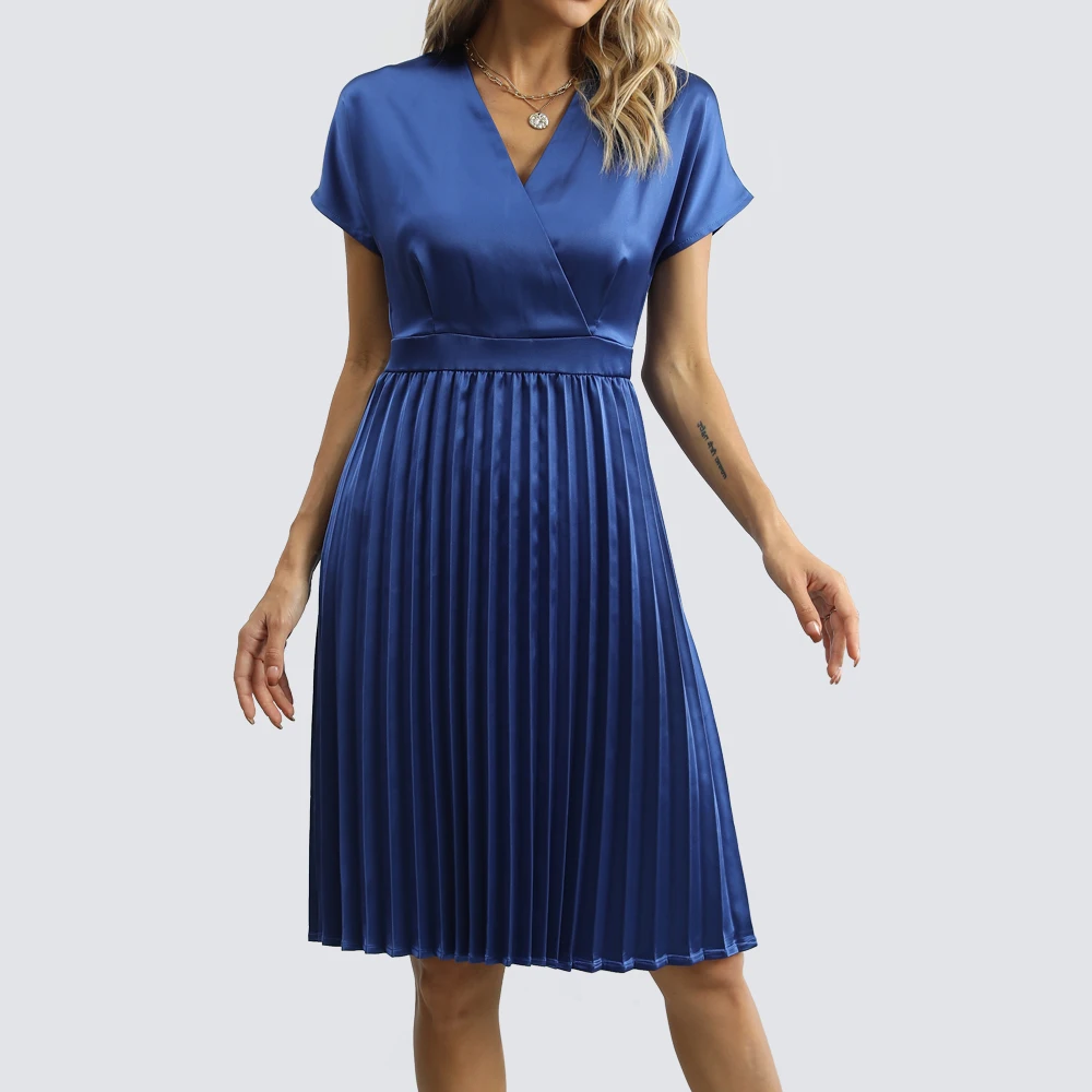 Летние женские модные однотонные плиссированные платья официальное коктейльное