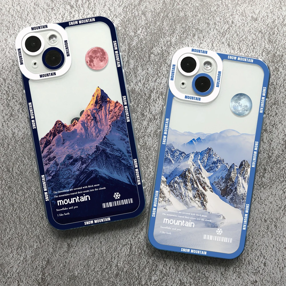 

Aesthetic Snow Mountain Phone Case for iPhone 14 11 13 12 Pro Max XR X XS 8 7 6 6S Plus Mini Clear Cover Angel Eyes Funda