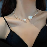 fashion cystal pearl choker necklace silver rhinestone adjustable necklaces party jewelry gifts accessories for women and girls