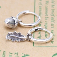 authentic 925 sterling silver sparkling acorn leaf with crystal stud earrings for women wedding gift pandora jewelry