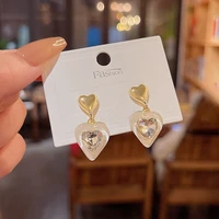 rhinestone heart pendant earrings premium design fashion drop earrings for ladies girls sweet korean style gold stud earrings