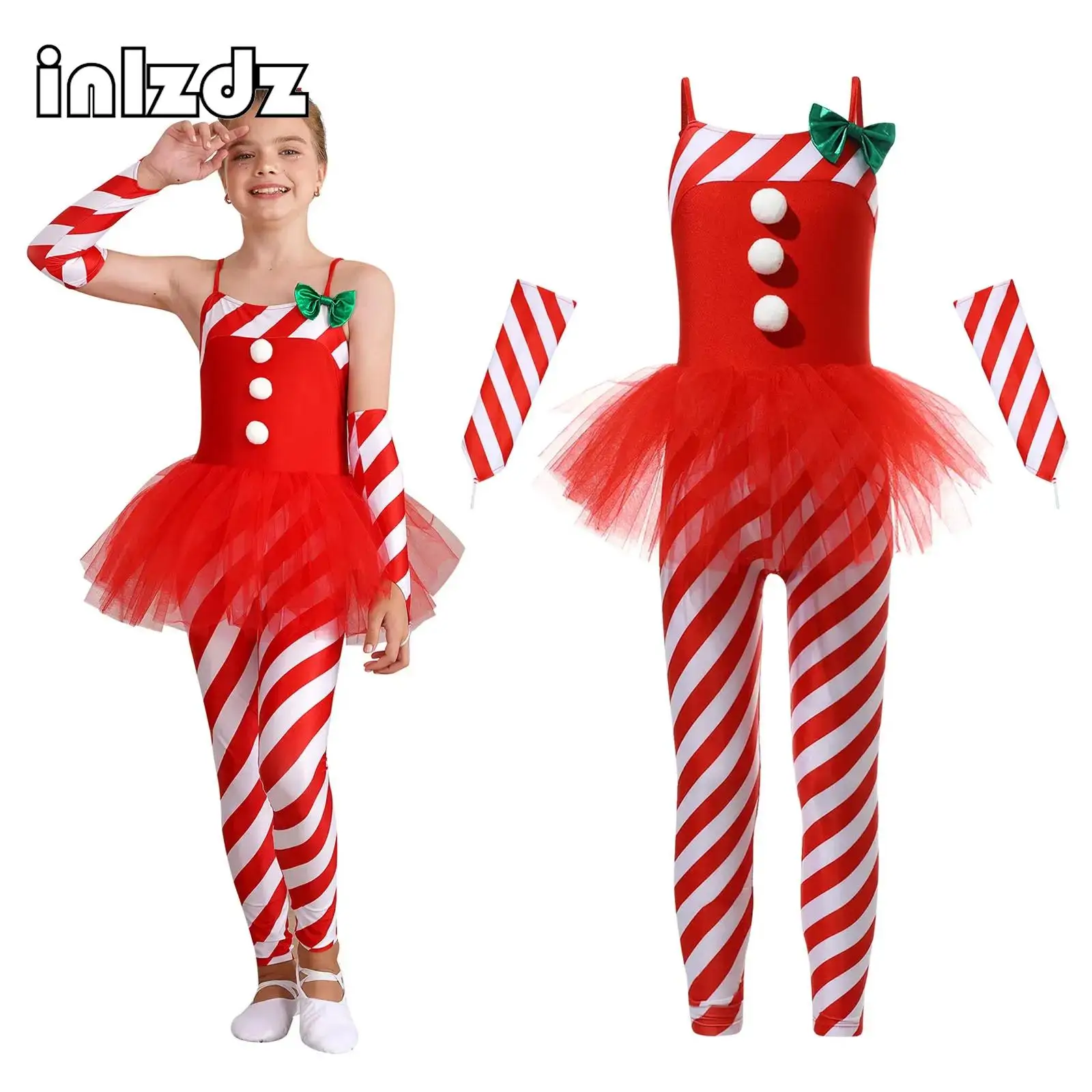 Детский рождественский танцевальный костюм для девочек наряды в полоску боди