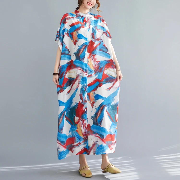 

SuperAen 2022 летний кардиган на пуговицах, тонкое свободное прямое платье-рубашка с принтом для женщин