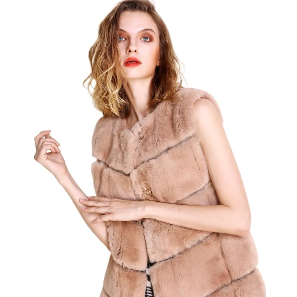 Women Real Rabbit Fur Long Vest Winter Soft Warm Thick Outwear Rex Rabbit Fur Ladies Sleeveless Coat Mid-length Natural Fur Vest
