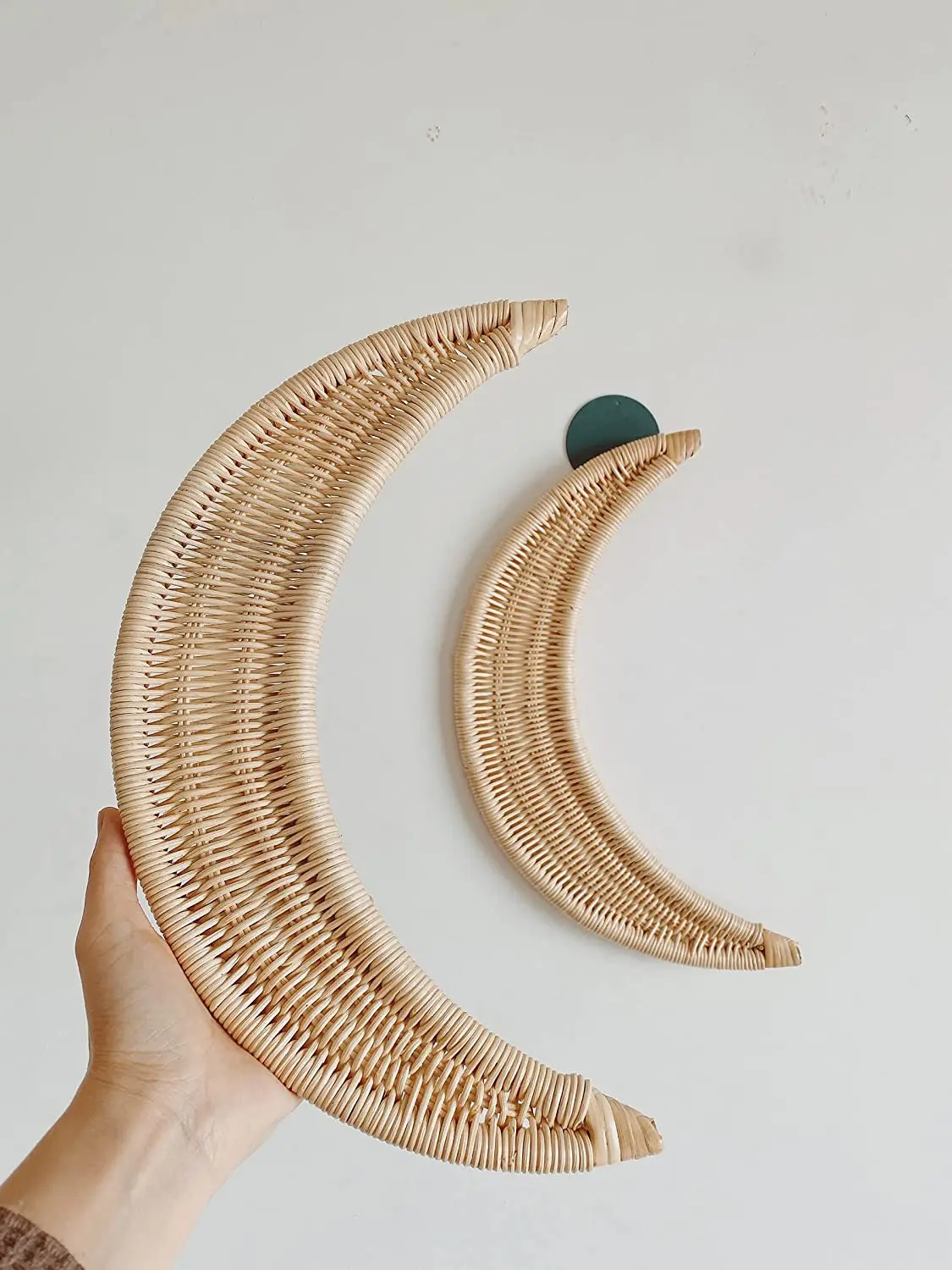 

INS Nordic Rattan Wall Decor Woven Moon Shape Wall Hanging Ornament Handcraft Pendant for Nursery Children Baby Room Decoration