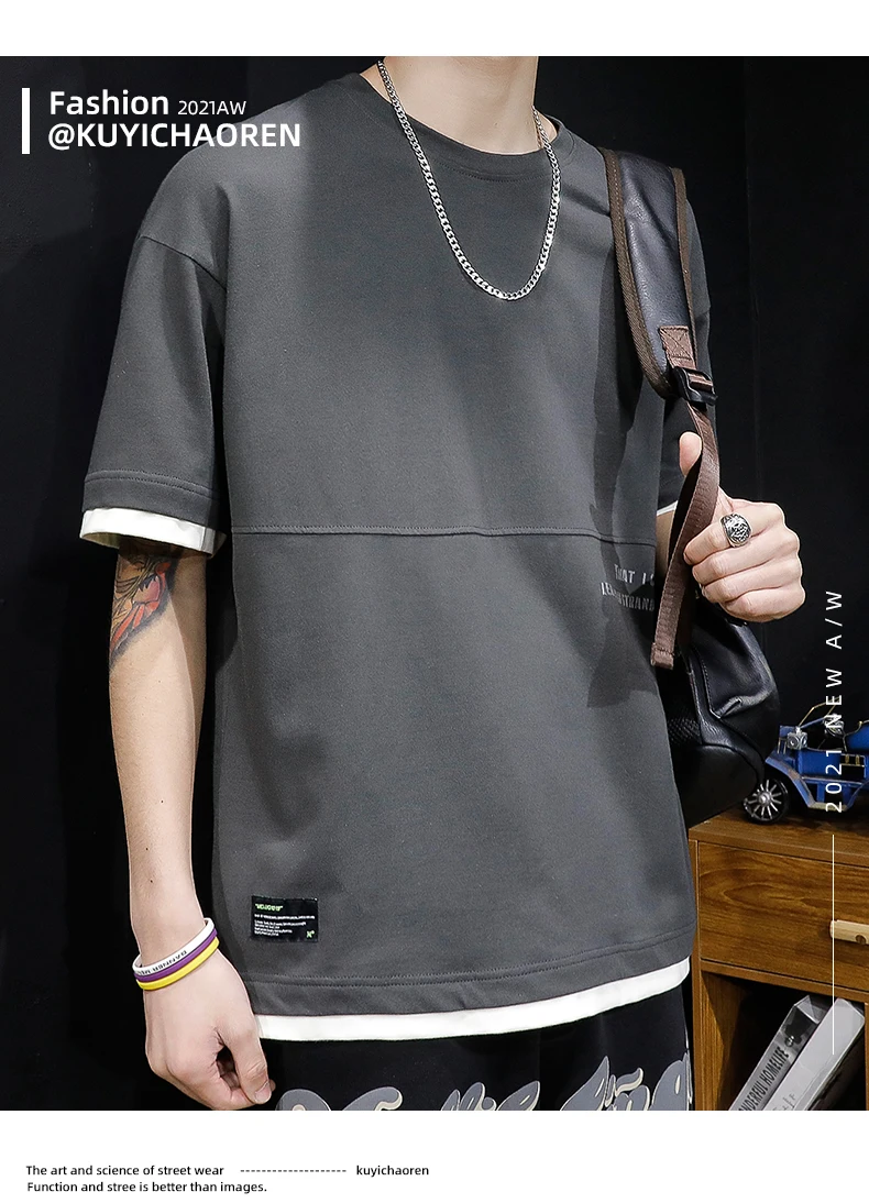 

Мужская хлопковая футболка с коротким рукавом и круглым вырезом, свободного покроя