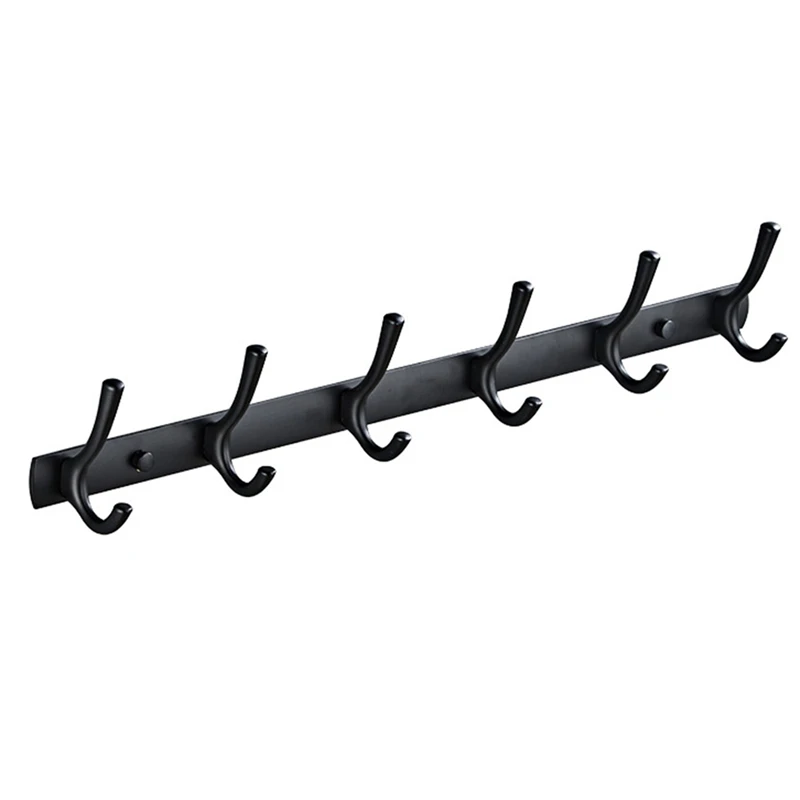 

JFBL Hot Wall Hanger - With 6 Hooks, Metal Coat Hook Rails For Coat Hat Towel Purse Robe Bathroom Entrance Black