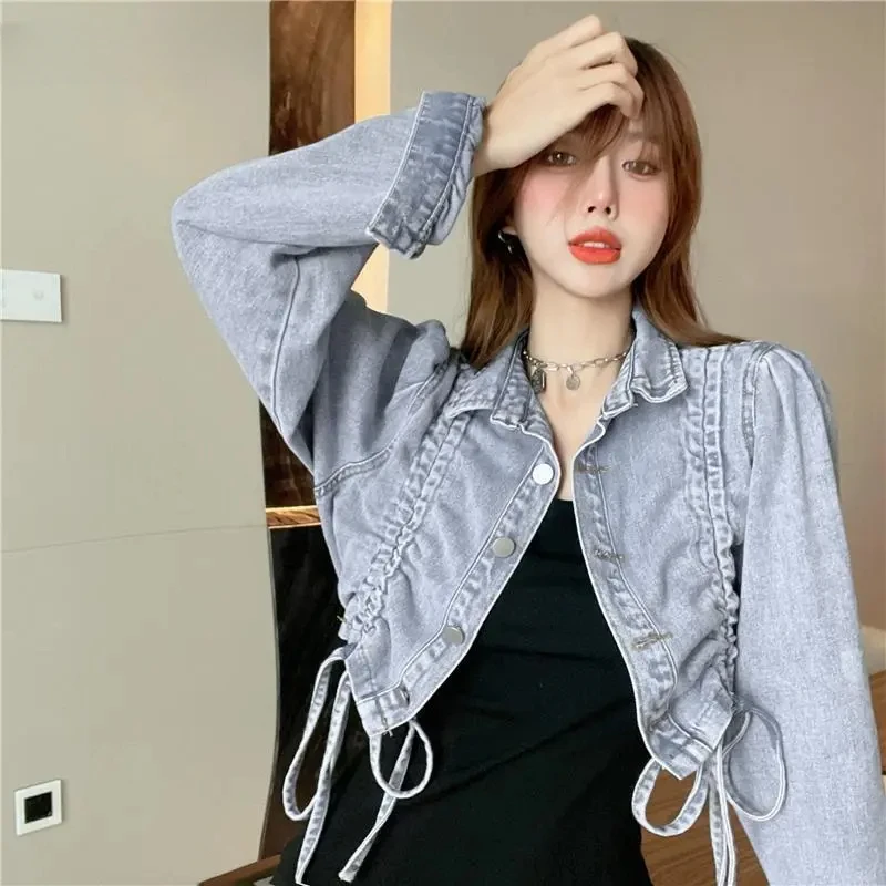 

Cropped Jackets Women Solid Button Spring Ulzzang Design Cool Streetwear Sexy Casual Retro College Chic Ins Mujer Long Sleeve