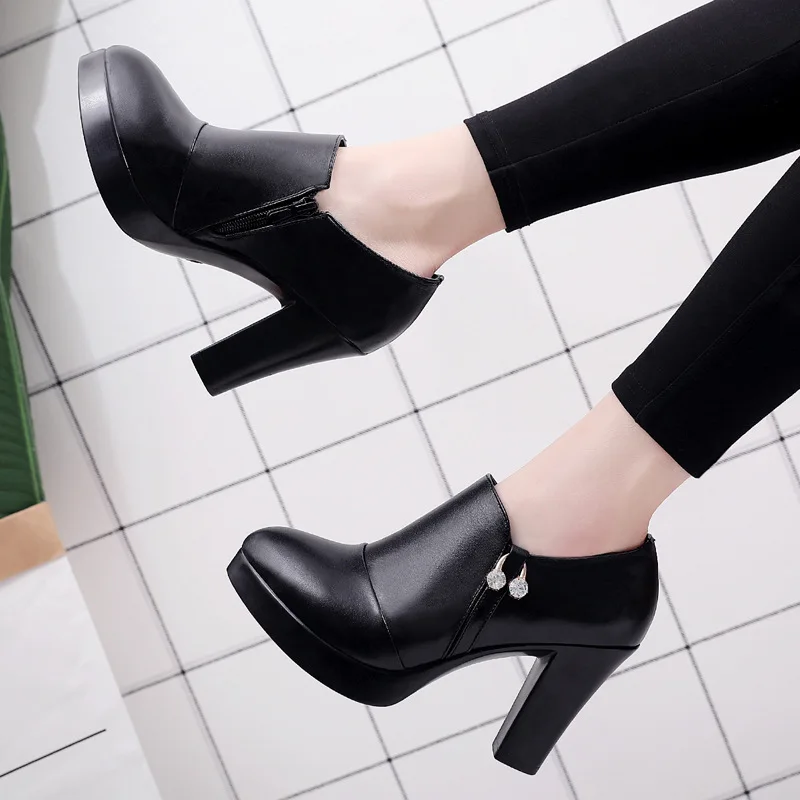 Deep Mouth Split Leather Shoes Woman High Heels 2023 Autumn Pointed Toe Pumps Women Office Shoes Small size 32 43