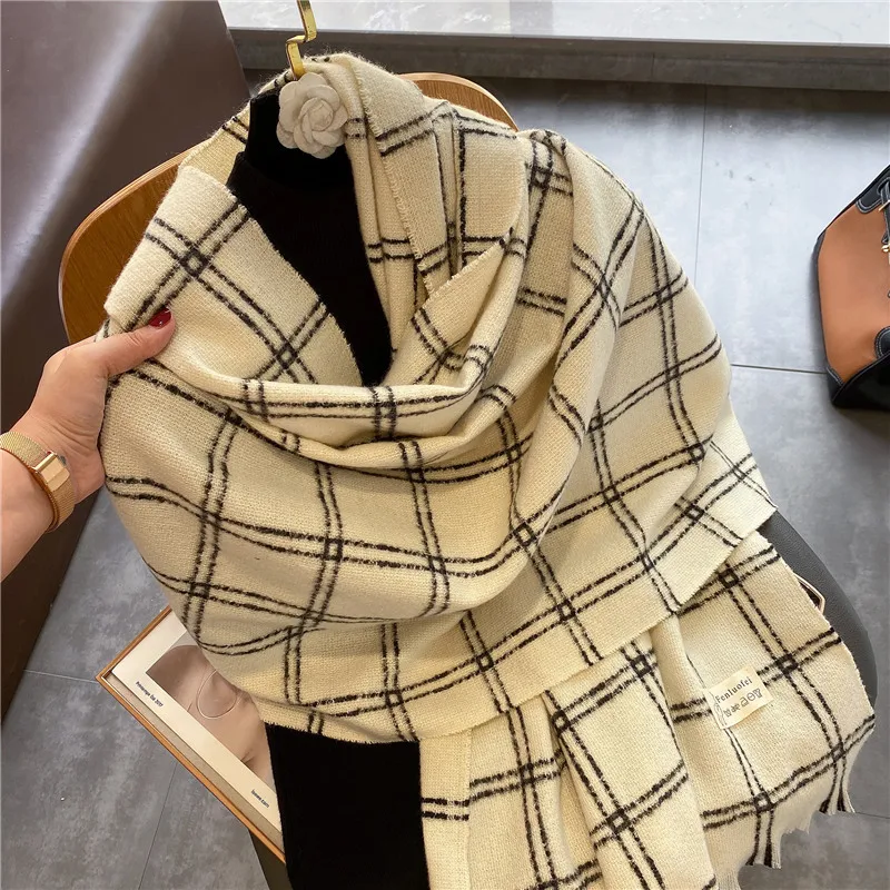 

Luxury Brand Winter Women Scarf Warm Cashmere Large Shawl Plaid Print Pashmina Blanket Scarves Female Bandana Designer Foulard