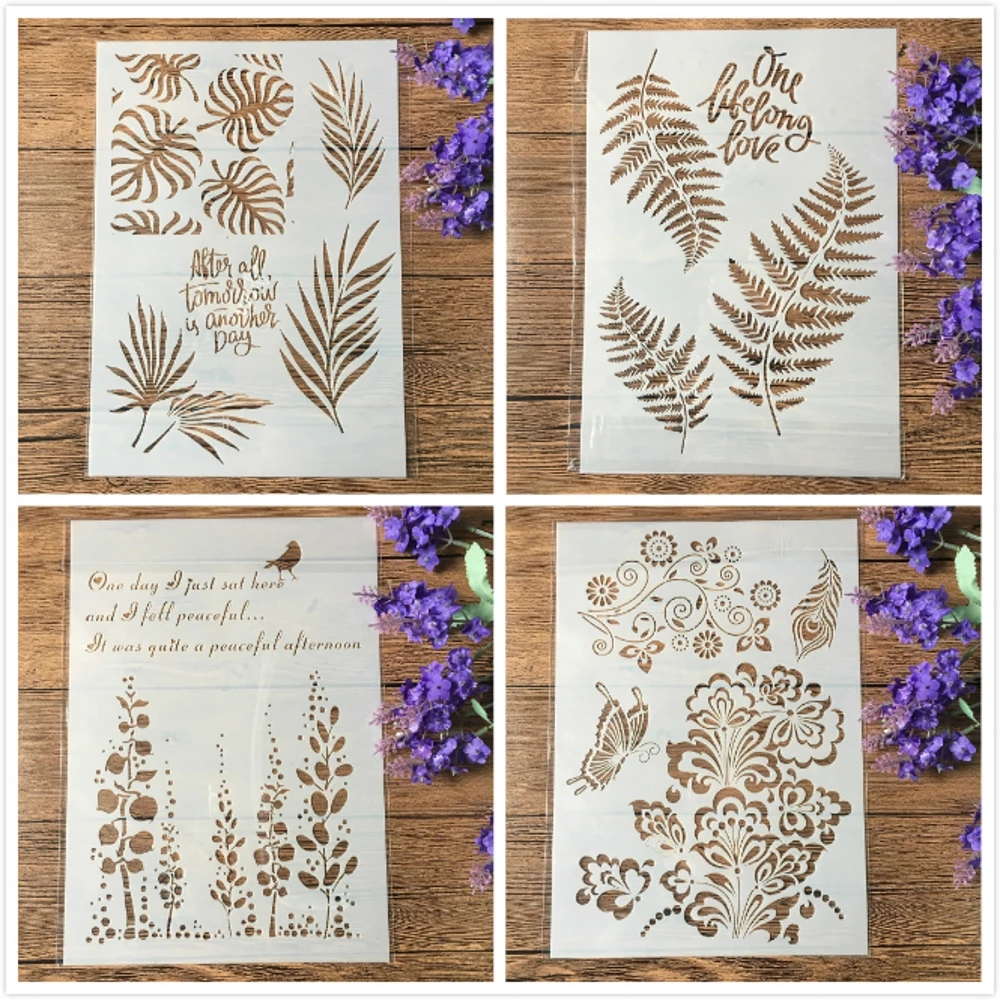 

4Pcs/Lot A4 Leaves Butterfly Tree DIY Layering Stencils Painting Scrapbook Coloring Embossing Album Decorative Card Template