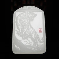 natural white jade zodiac tiger pendant necklace chinese hand carved fashion charm jewelry accessories amulet gift for men women
