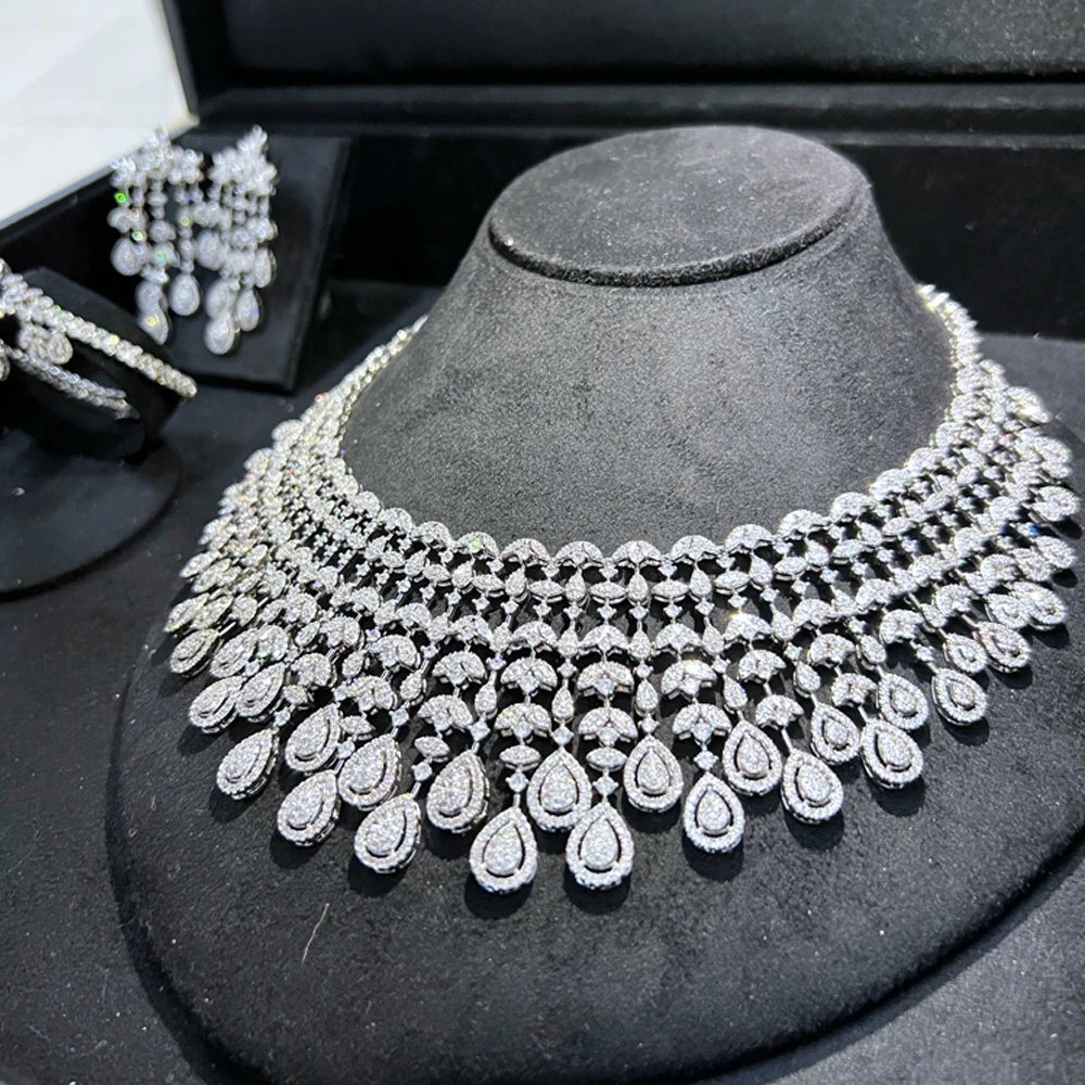 

Soramoore Brand New 4PCS Necklace Bangle Earrings Ring Jewelry Set for Bridal Wedding dubai jewelry sets Luxury Exclusive