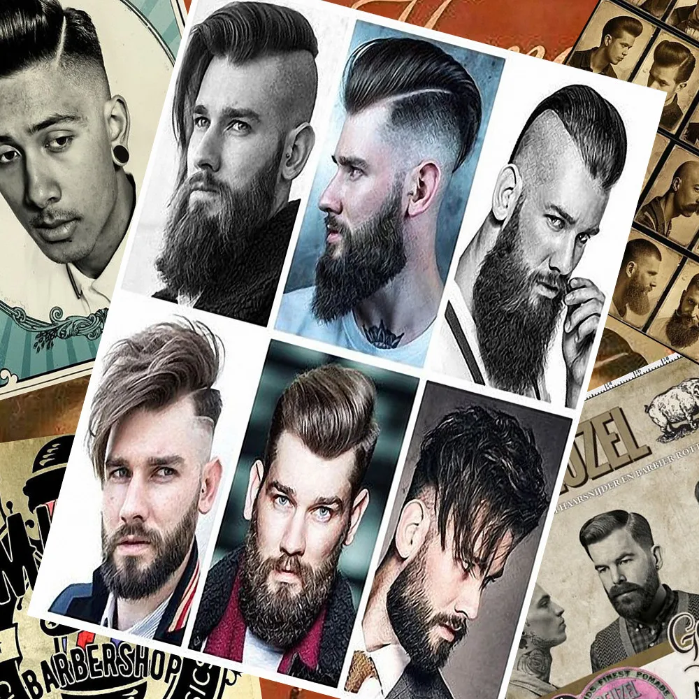 

Retro Hairdresser Tattoos Patterned kraft Paper Poster Barber Shop Decor Barber Tools Shave Hair Salon Wall Stickers 30X42 CM