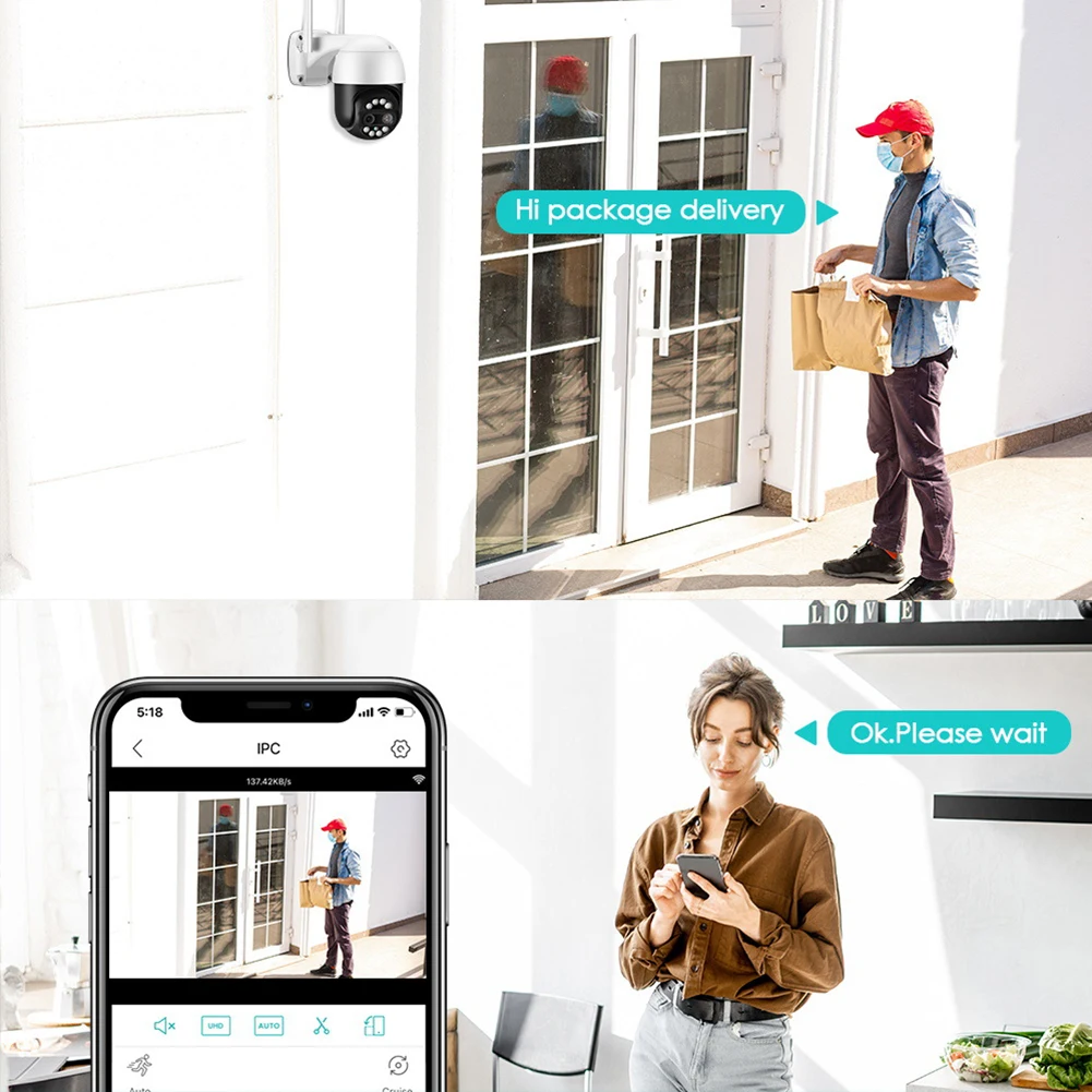 

8MP 2.4G WiFi 4K PTZ IP Camera Dual Lens Waterproof Surveillance Security IP Camera Night Vision Human Detection 8X Digital Zoom