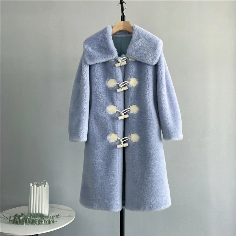 2023 Women Winter New Fashipn Real Fur Coats Overcoats Women's Sheep Shearing Fur Mid-Length Solid Soft Lamb Fur Coats D89