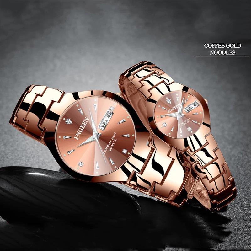 Couple Watches for Lovers Quartz Wristwatch Fashion Business Men Watch for Women Watches Tungsten Steel Coffee Gold Pair Hour