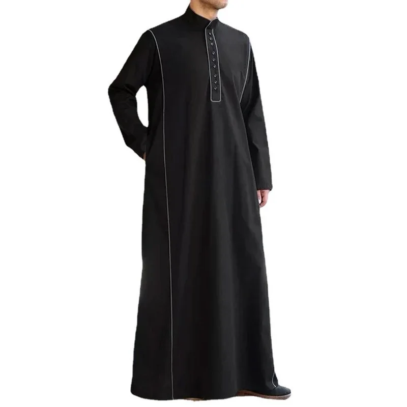 Muslim Fashion Arabian Middle East Men Solid Color Button Men's Robe House Robe for Men Abaya Saudi Arabia Pakistan Abaya Thoub