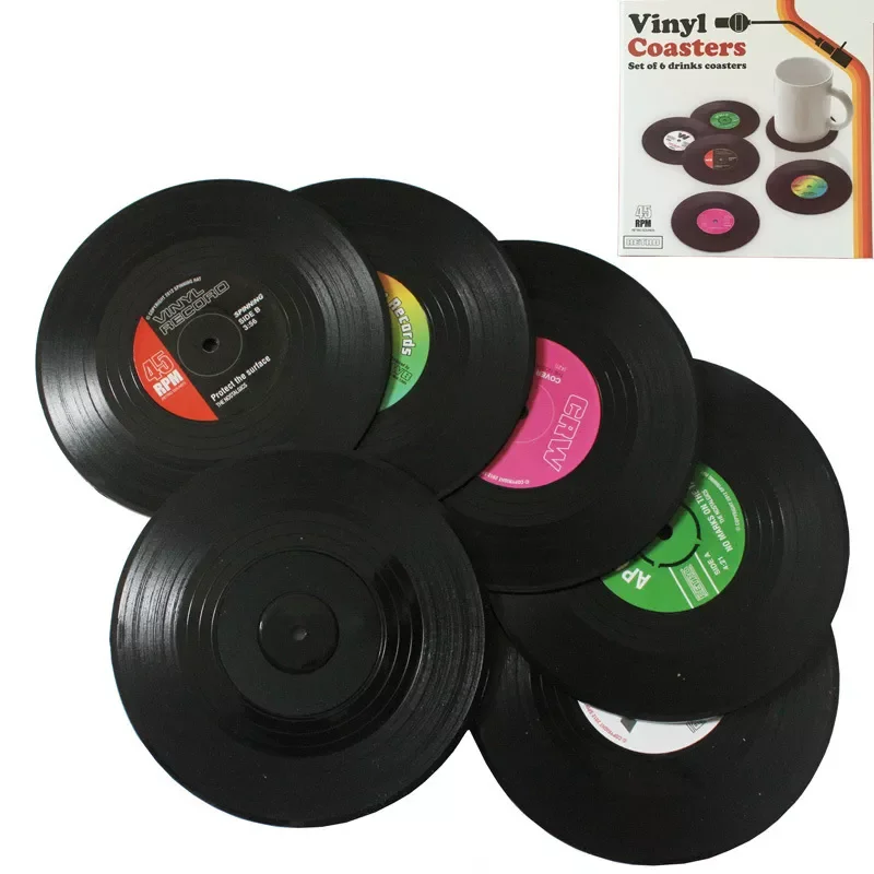 

2/4/6PCS Retro Vinyl Records Coasters Silicone Car Cup Mat Anti-slip Heat-resistant Drink Holder Car Interior Accessories