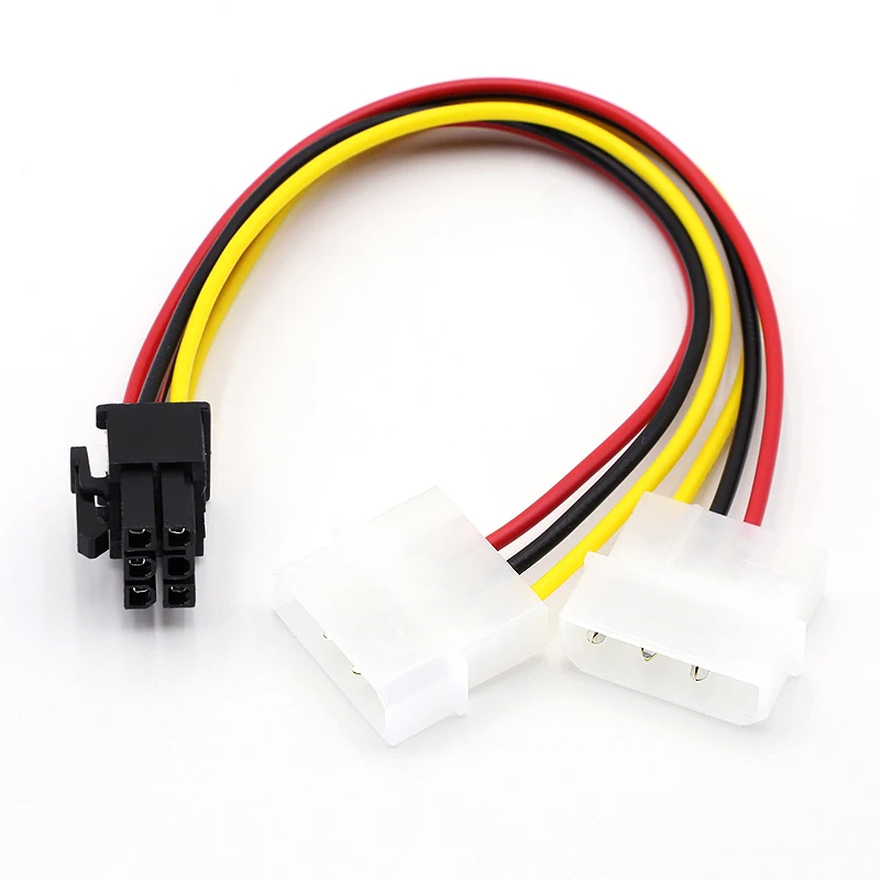 Фото Кабель-адаптер питания IDE Dual 4pin Molex Male на 6 Pin Female PCI-E Y Molex IDE для видеокарт, 1 шт. №1