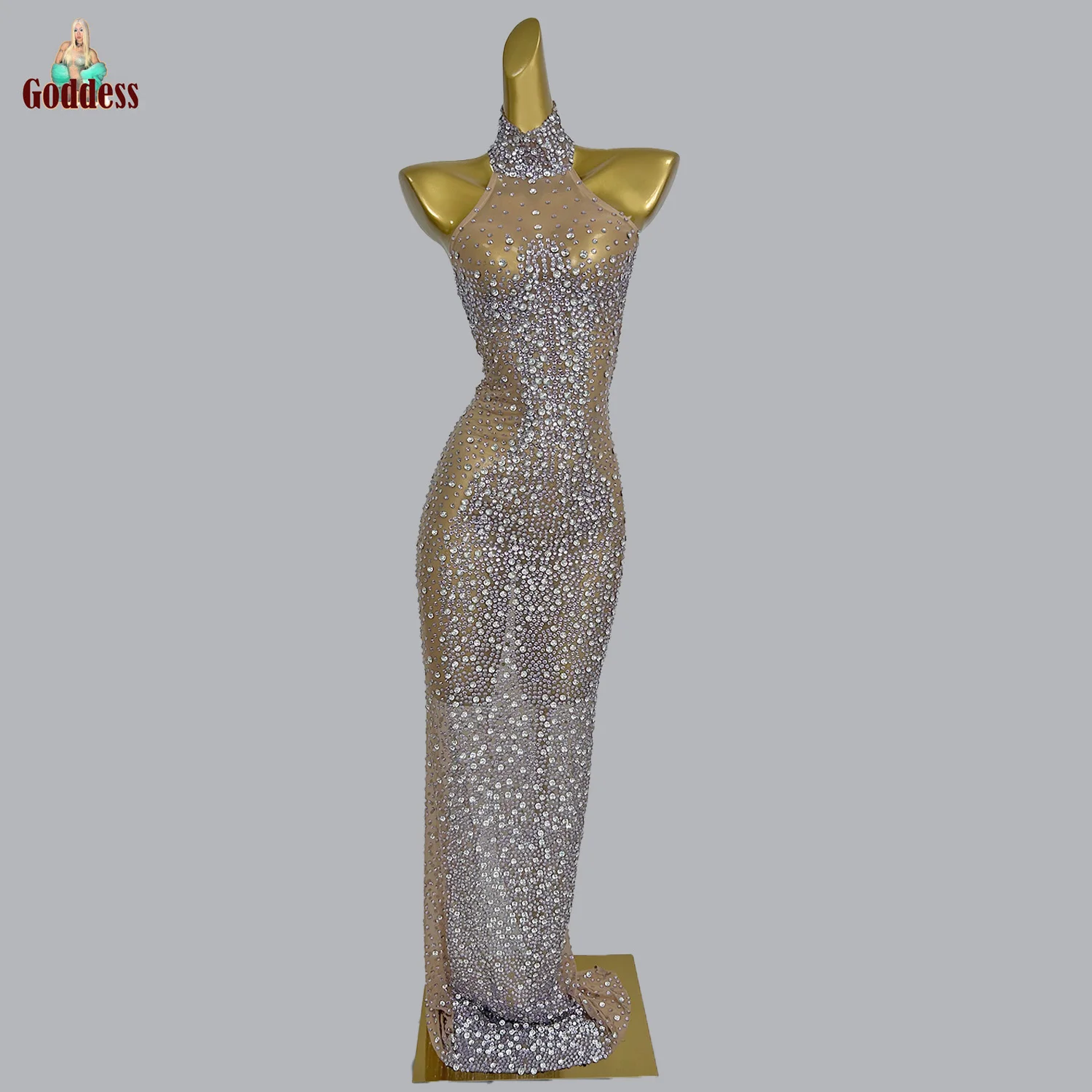 Шикарное вечернее платье с кристаллами для сексуальных женщин сетчатое