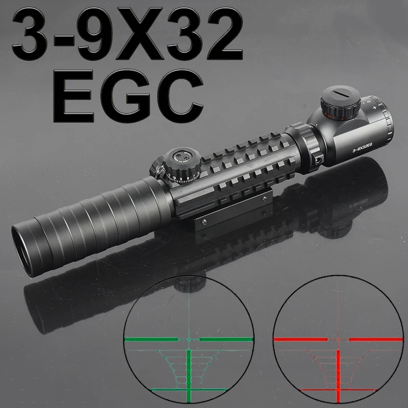 3-9x32EGC Tactical Rifle Scope Red&Green Dot Illuminated Reticle Optic Sight Airsoft Hunting Scopes with Lens Cover Hunting Tool