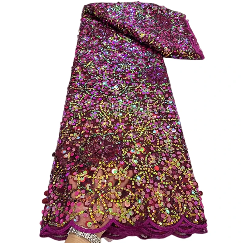 

Latest Mixed Colors Elegant African Liser Heavior Sequence Lace Fabric for Party Dress LL635_R