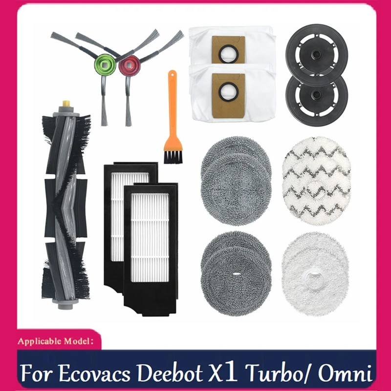 

18Pcs For Ecovacs Deebot X1 Turbo/ Omni Robot Vacuum Cleaner Main Side Brush Mop Cloth Dust Bag Filter Accessories Kit