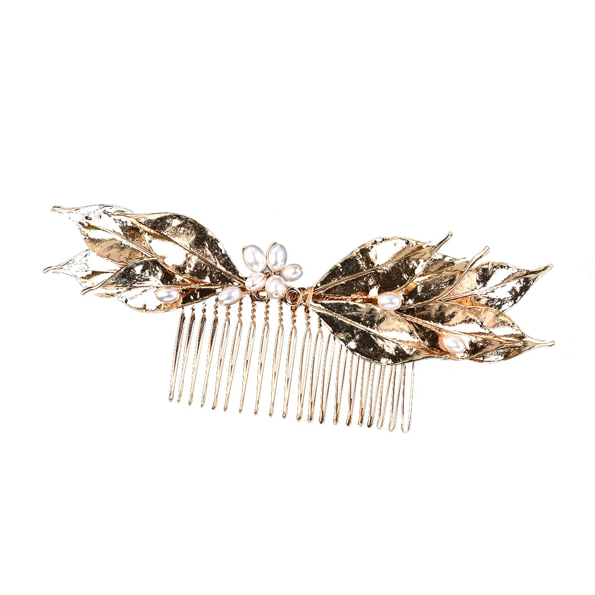 

Brass Tone Hair Side Combs Leaves and Beads Bridal Hair Clips Alloy Metal Hair Metal Hair Accessories for Bride Wedding HSJ88