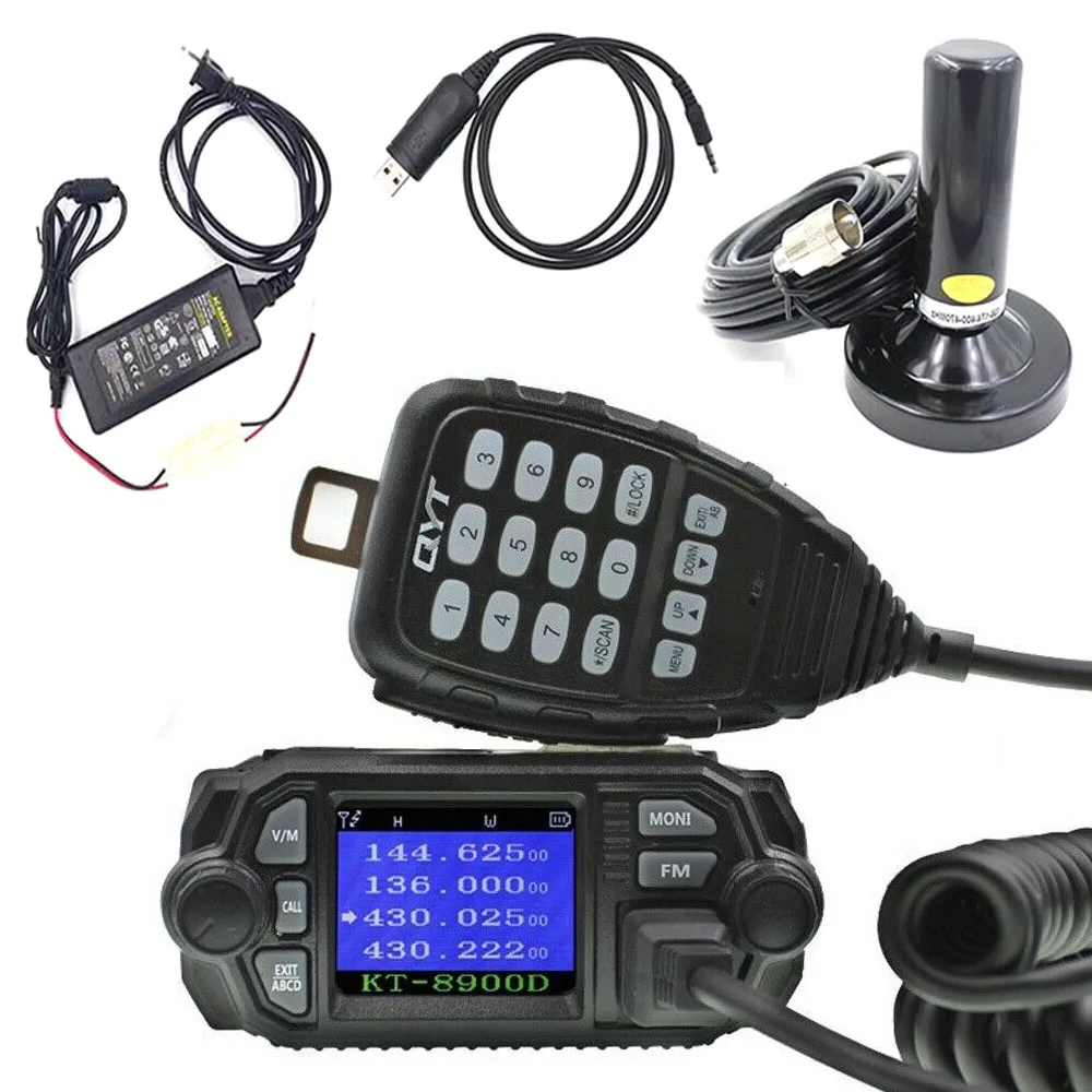 QYT KT-8900D 25W Mini Mobile Two Way Radio Dual band 136-174&400-480MHz Quad Display FM Transceiver KT8900D With Antenna