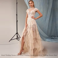 a line wedding dresses draped layered beads open beck print handmade flower applique 2022 summer floor length gowns robe de ma