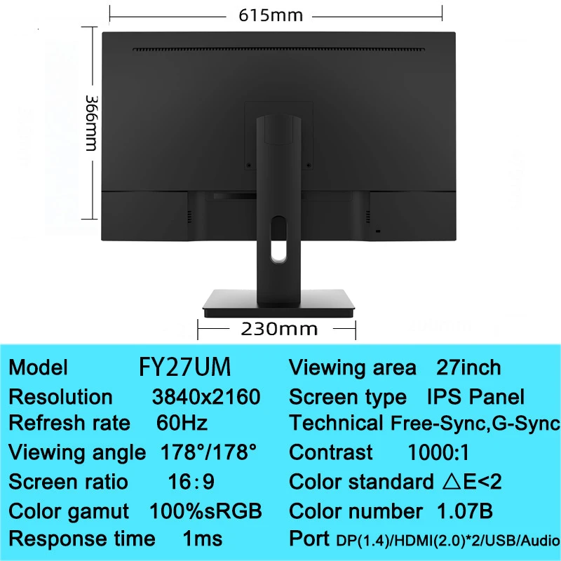 27inch Computer Monitor PC 2K/4K UHD Monitor 60Hz IPS 1ms Adaptive-Sync VESA Mounting 100%sRGB Game Monitors HDMI-compatible/DP images - 6