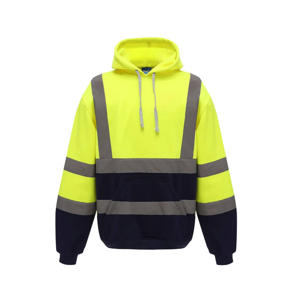 Фото Мужская рабочая одежда Hi Vis, пальто High Vis, светоотражающая толстовка, флисовая куртка, толстовка с темно-синим низом №2