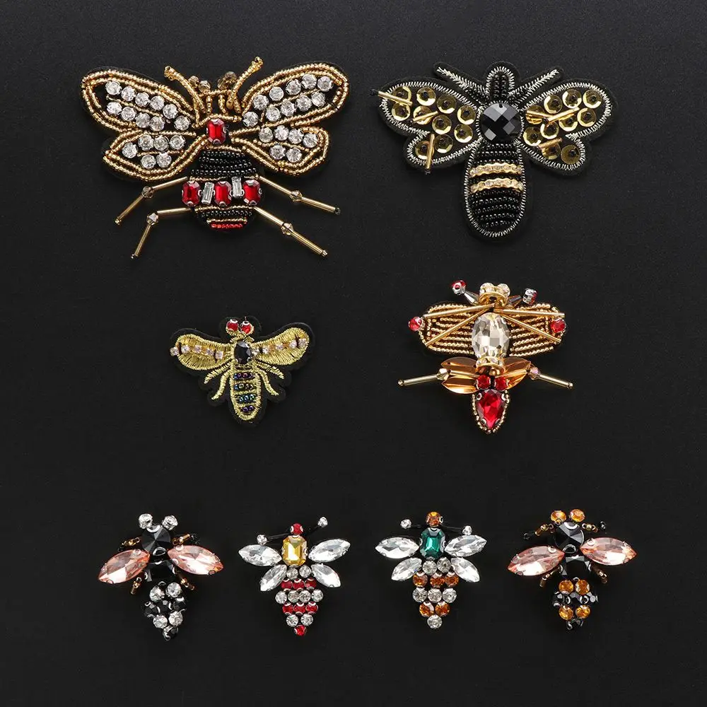 

2pcs Clothing Beaded Rhinestone Apparel Sewing & Fabric Bee Badge Sequin Patches Sew on Patch Crystal Applique