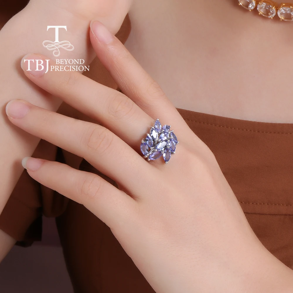 Легкое роскошное кольцо с натуральным синим танзанитом для женщин серебро 925