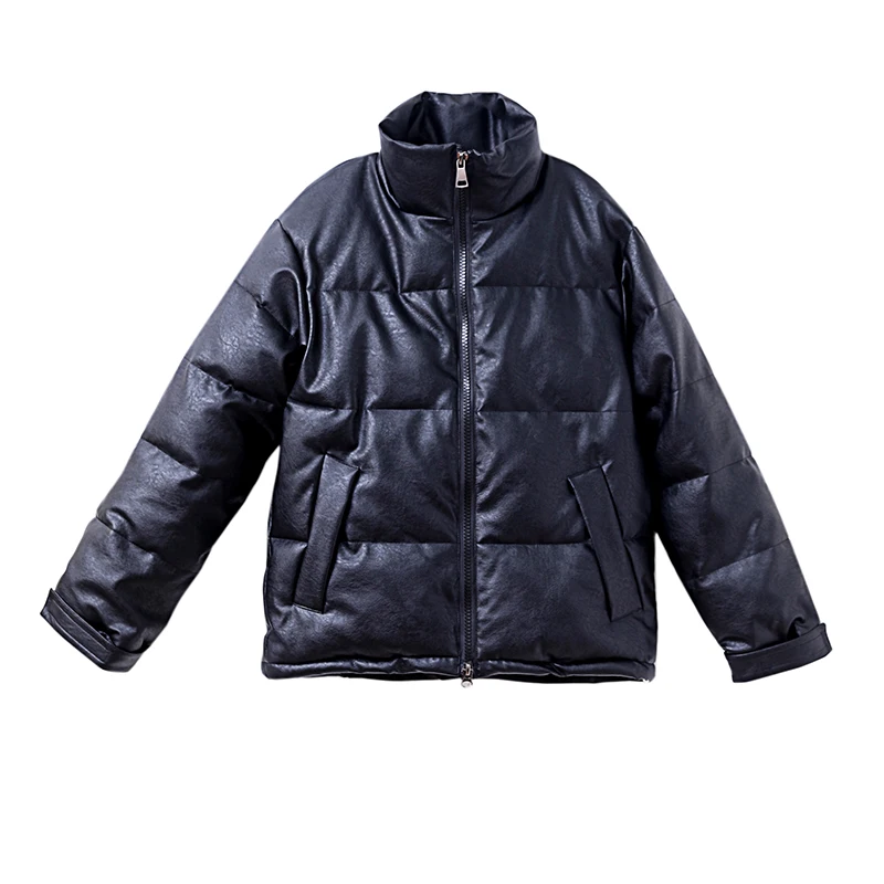 

Women Winter PU Leather Parkas New Solid Thicken Zipper Warm Windproof Jackets Snow Coat for Female Casual Down Jackets Ladies