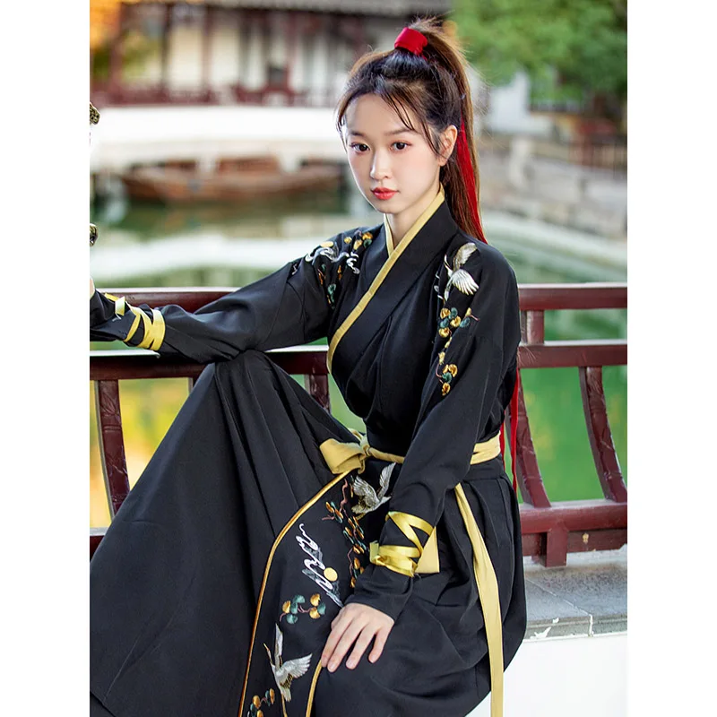 

Dai [Yunhe] Original Hanfu Chinese Style Black Collar Waist-length Skirt Chivalrous Style Men and Women with The Same Spring