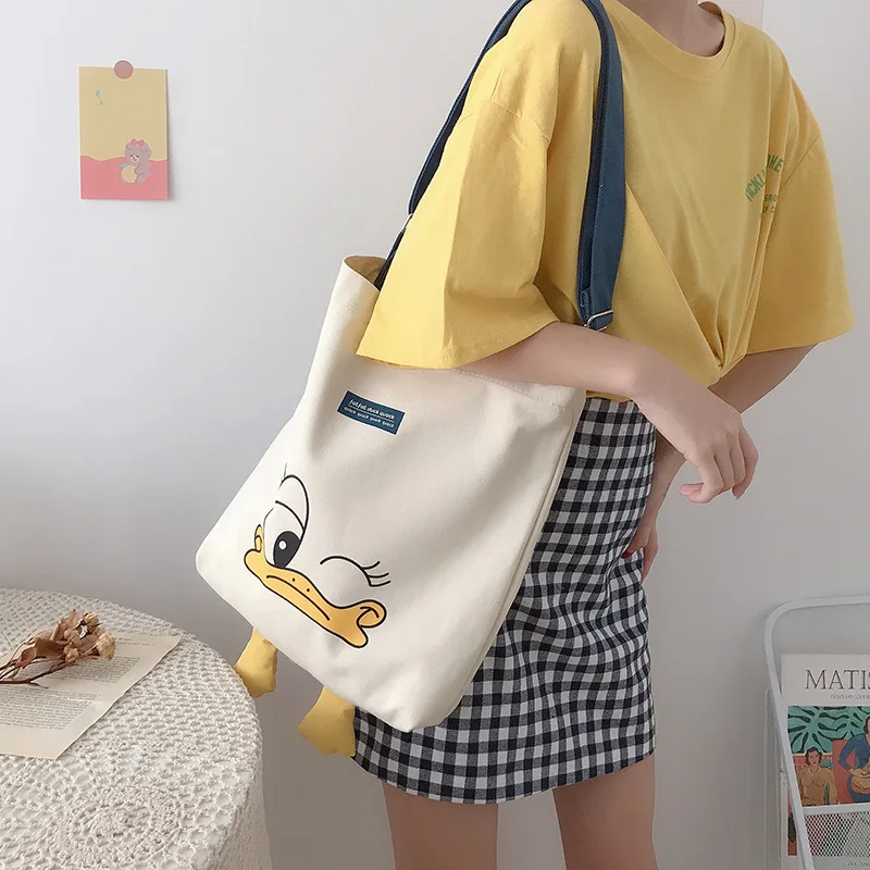 

Cartoon Duck Design Women Shoulder Bags Canvas Lady Handbags Cute Crossbody Bag Lovely Large Tote Bag Big Shopper Purses 2022