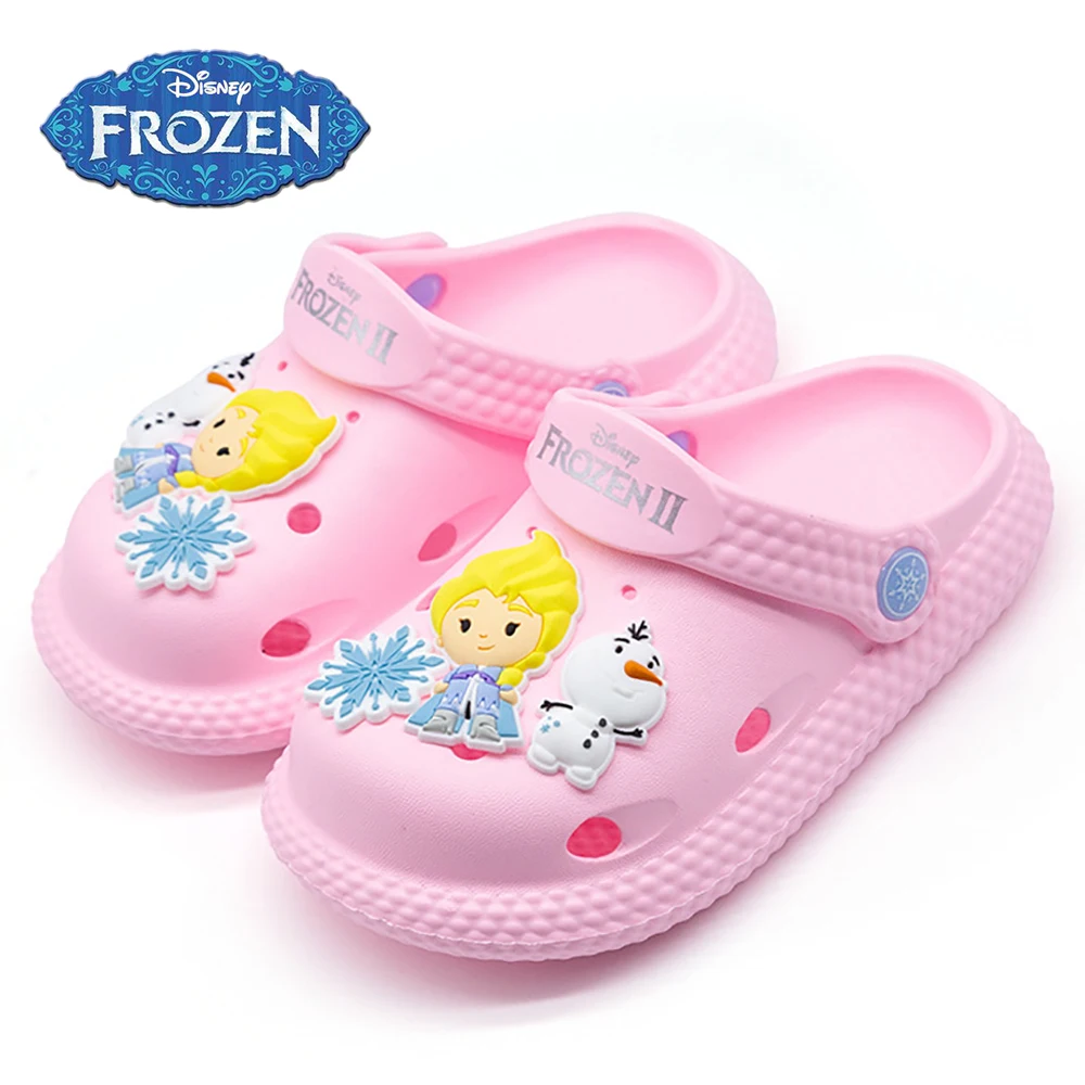 Disney Children's Lovely Cartoon Sandals For Summer Girls Frozen Elsa Princess Casual Shoes Kids Soft Bottom Non-slip Slipper