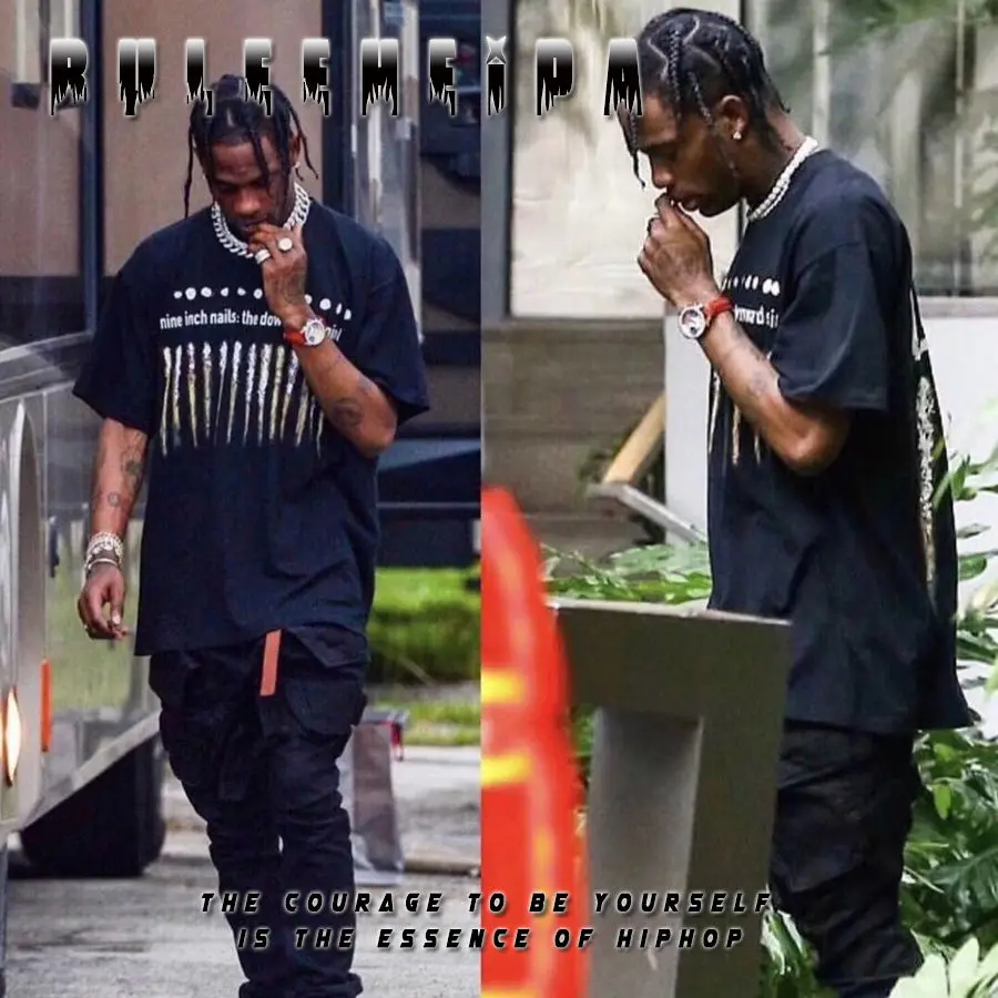 

Travis Scott men's and women's nine-inch nails retro half-sleeved summer high street Vintage washed old short-sleeved T-shirt